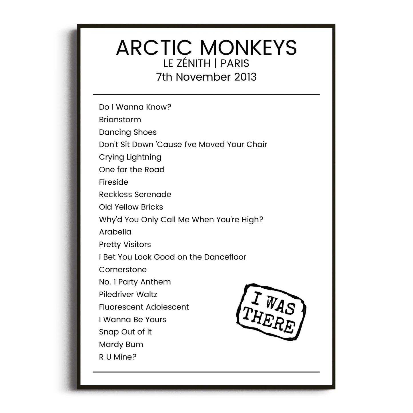 Arctic Monkeys Paris 07 November 2013 Setlist Poster