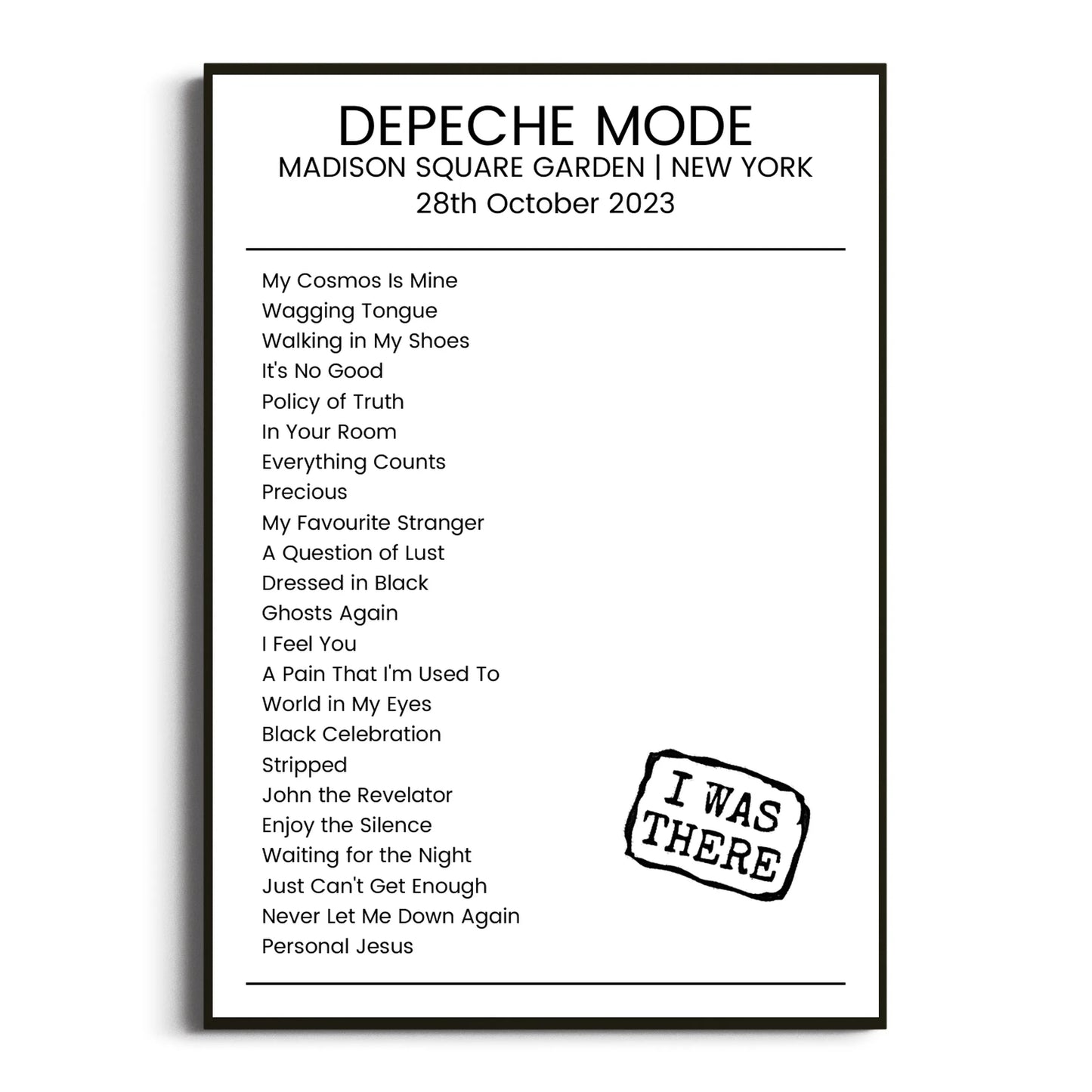 Depeche Mode New York 28 October 2023 Setlist Poster