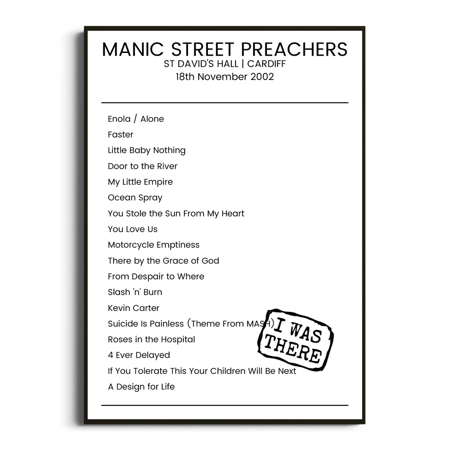 Manic Street Preachers Cardiff 18 November 2002 Setlist Poster