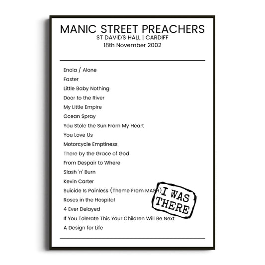 Manic Street Preachers Cardiff 18 November 2002 Setlist Poster