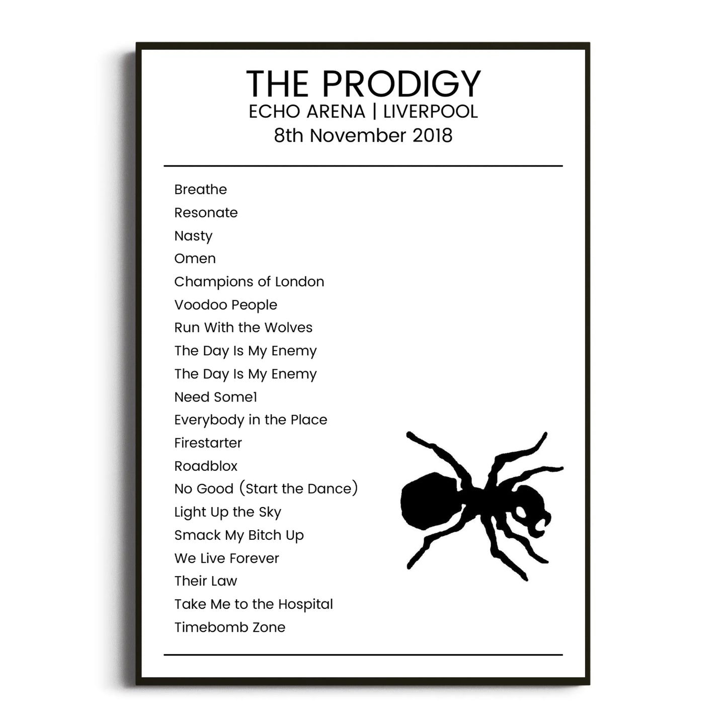 The Prodigy Liverpool 08 November 2018 Setlist Poster