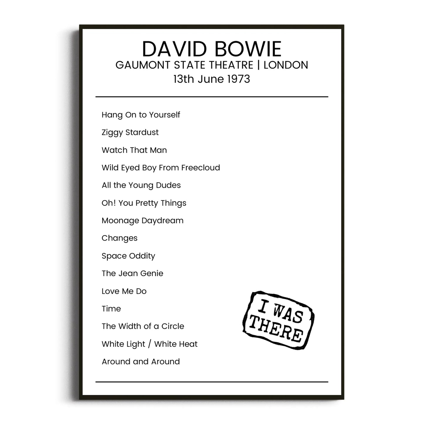 David Bowie London 13 June 1973 Setlist Poster