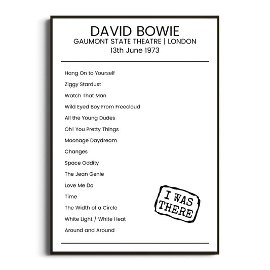 David Bowie London 13 June 1973 Setlist Poster