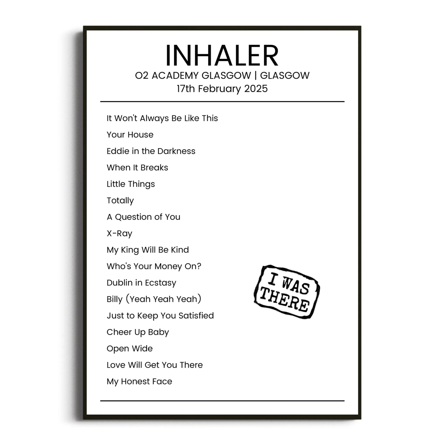 Inhaler Glasgow 17 February 2025 Setlist Poster