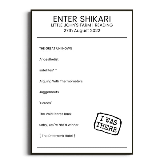 Enter Shikari Reading 27 August 2022 Setlist Poster