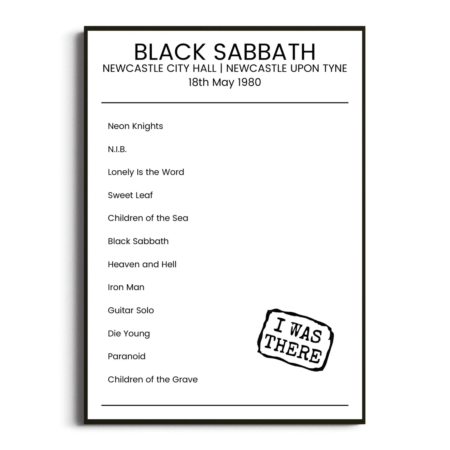 Black Sabbath Newcastle upon Tyne 18 May 1980 Setlist Poster