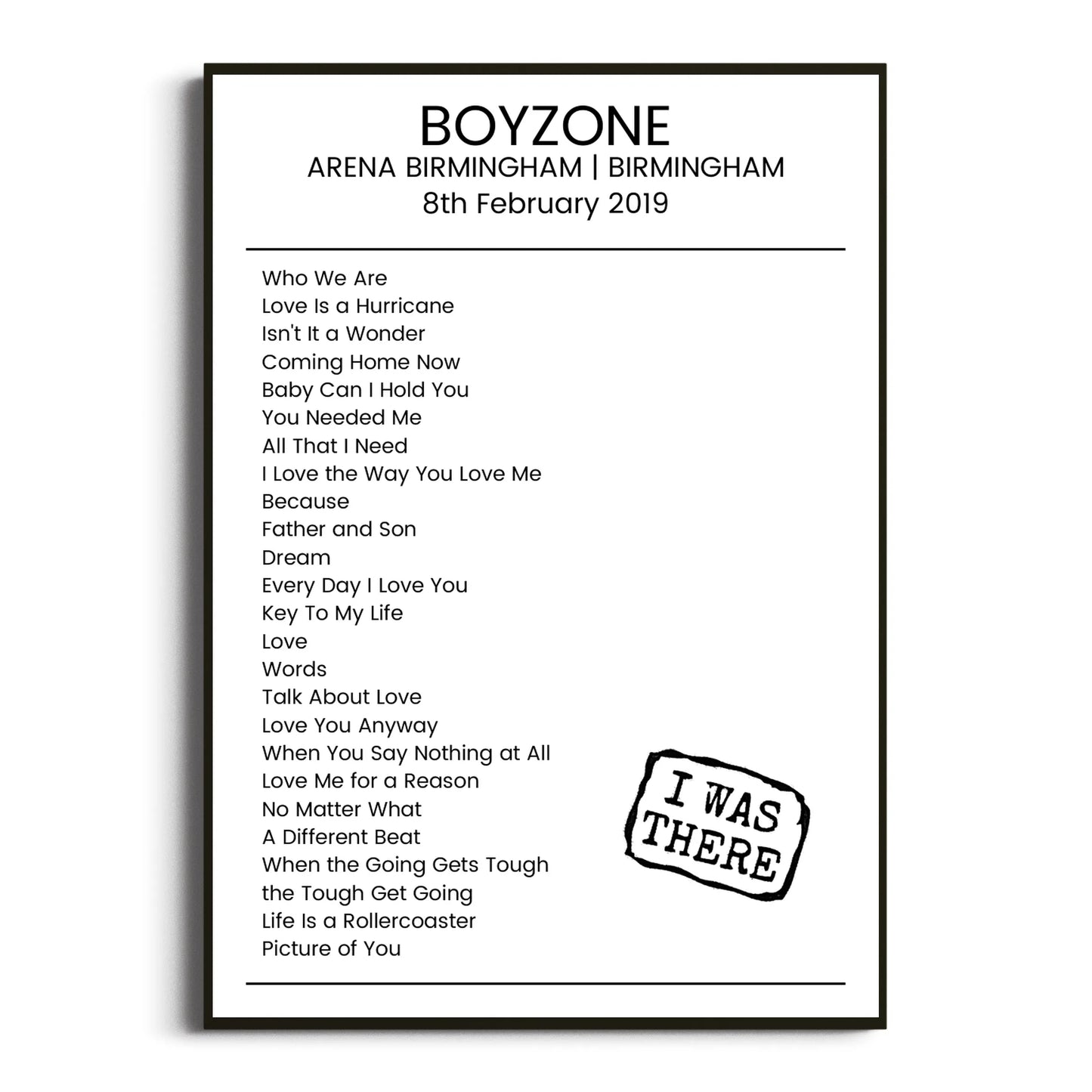 Boyzone Birmingham 08 February 2019 Setlist Poster