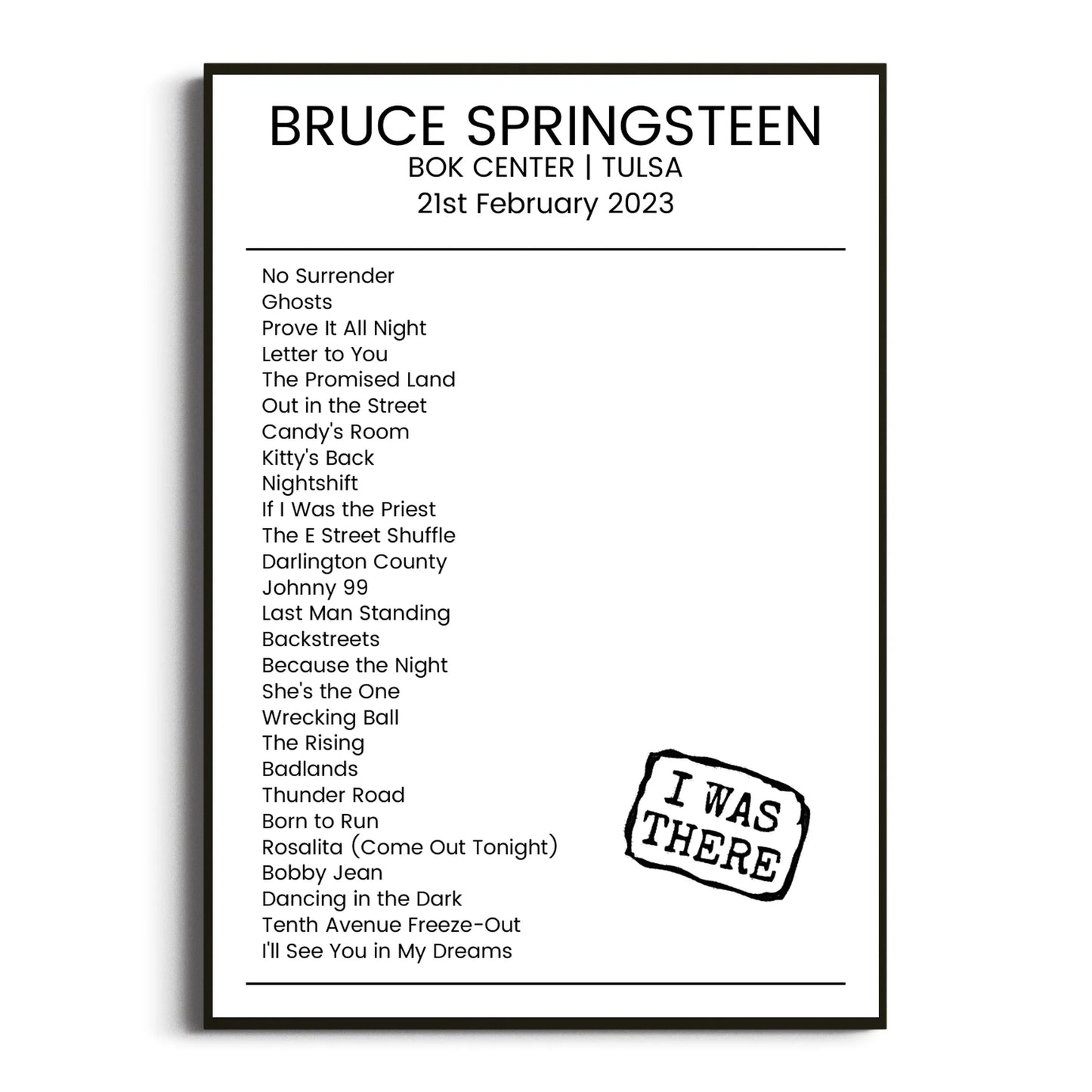 Bruce Springsteen Tulsa 21 February 2023 Setlist Poster