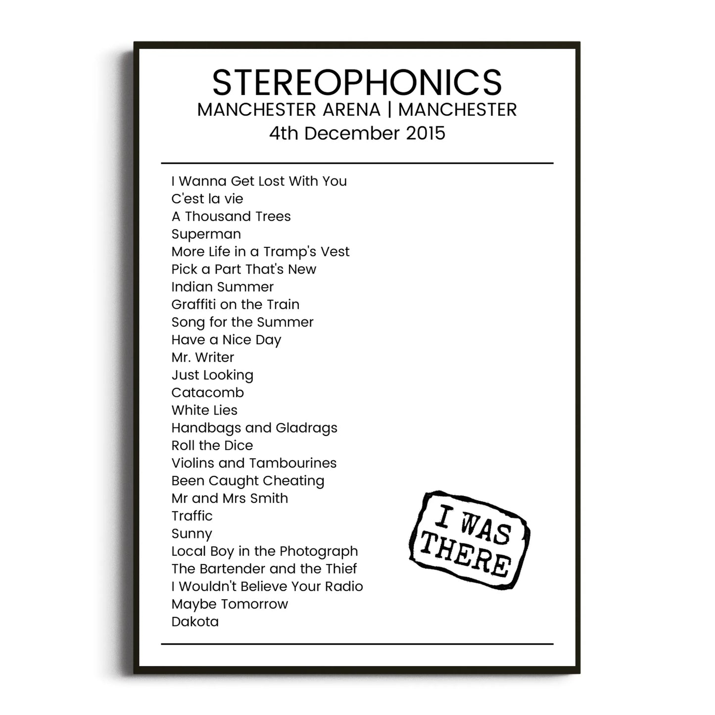 Stereophonics Manchester 04 December 2015 Setlist Poster