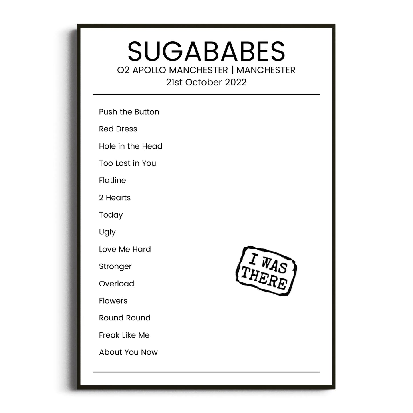 Sugababes Manchester 21 October 2022 Setlist Poster