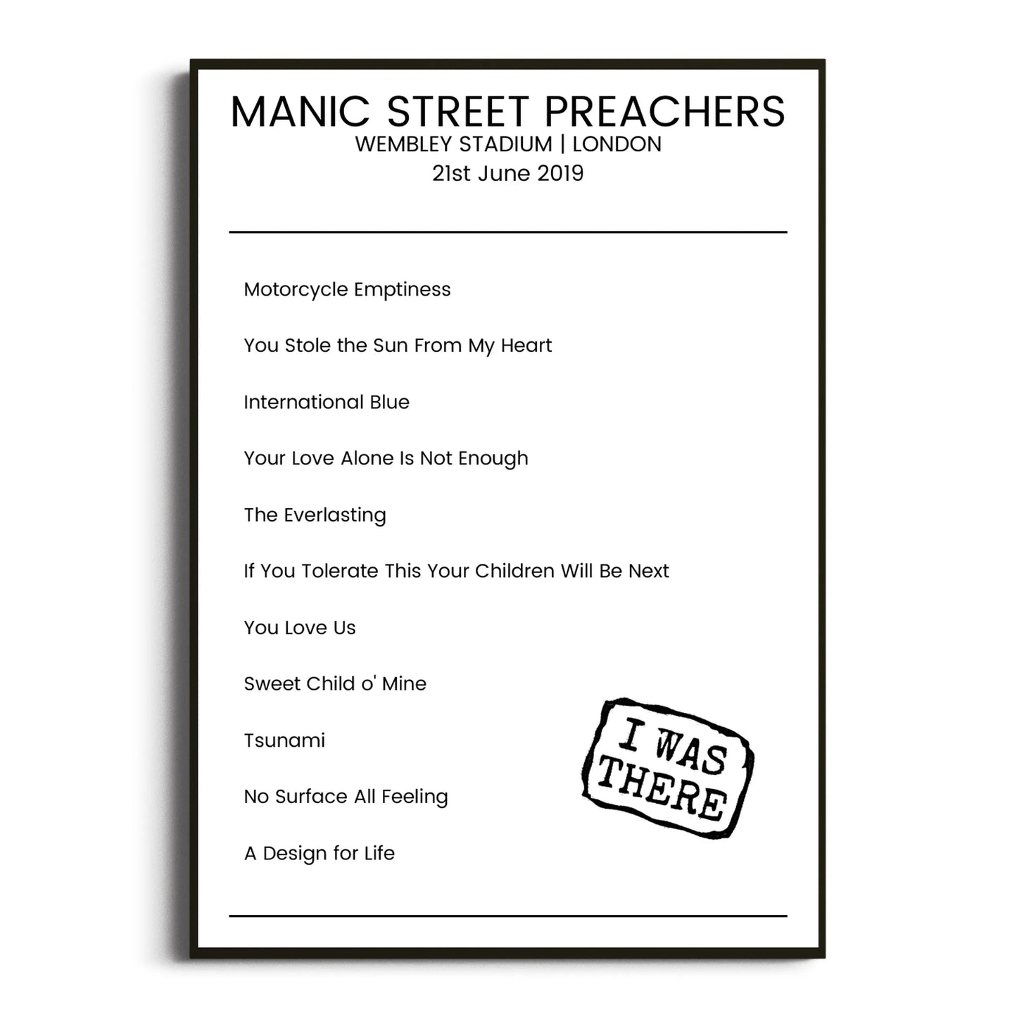 Manic Street Preachers London 21 June 2019 Setlist Poster