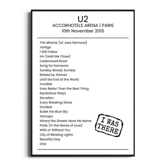 U2 Paris 10 November 2015 Setlist Poster