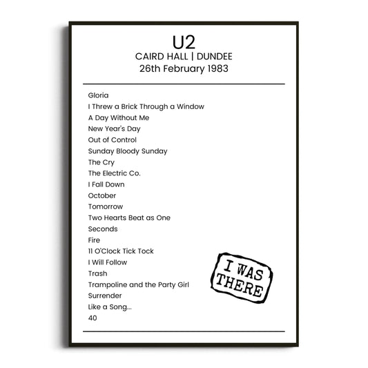 U2 Dundee 26 February 1983 Setlist Poster