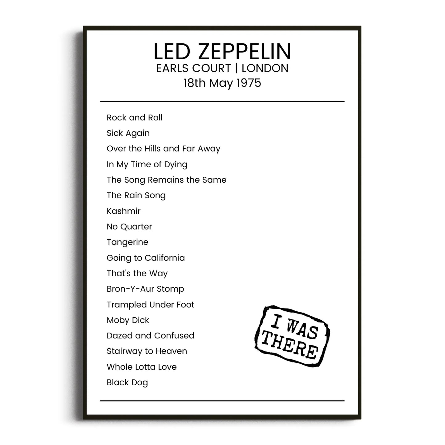 Led Zeppelin London 18 May 1975 Setlist Poster