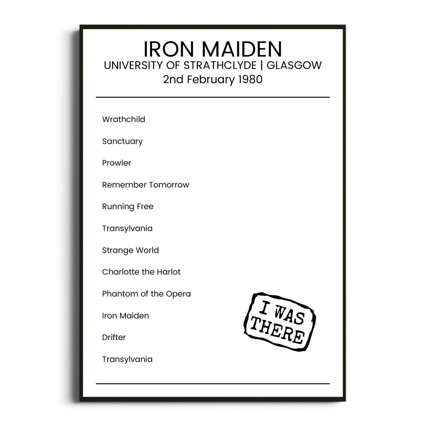 Iron Maiden Glasgow 02 February 1980 Setlist Poster