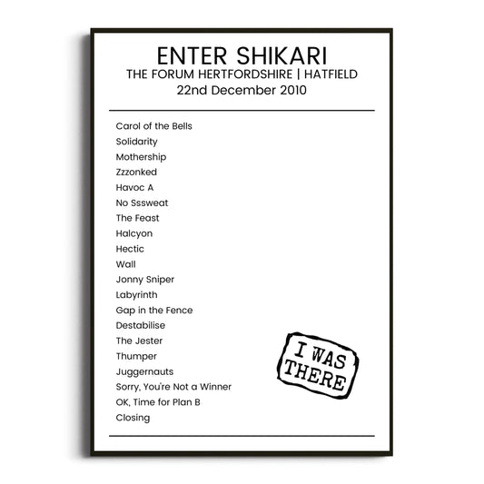 Enter Shikari Hatfield 22 December 2010 Setlist Poster