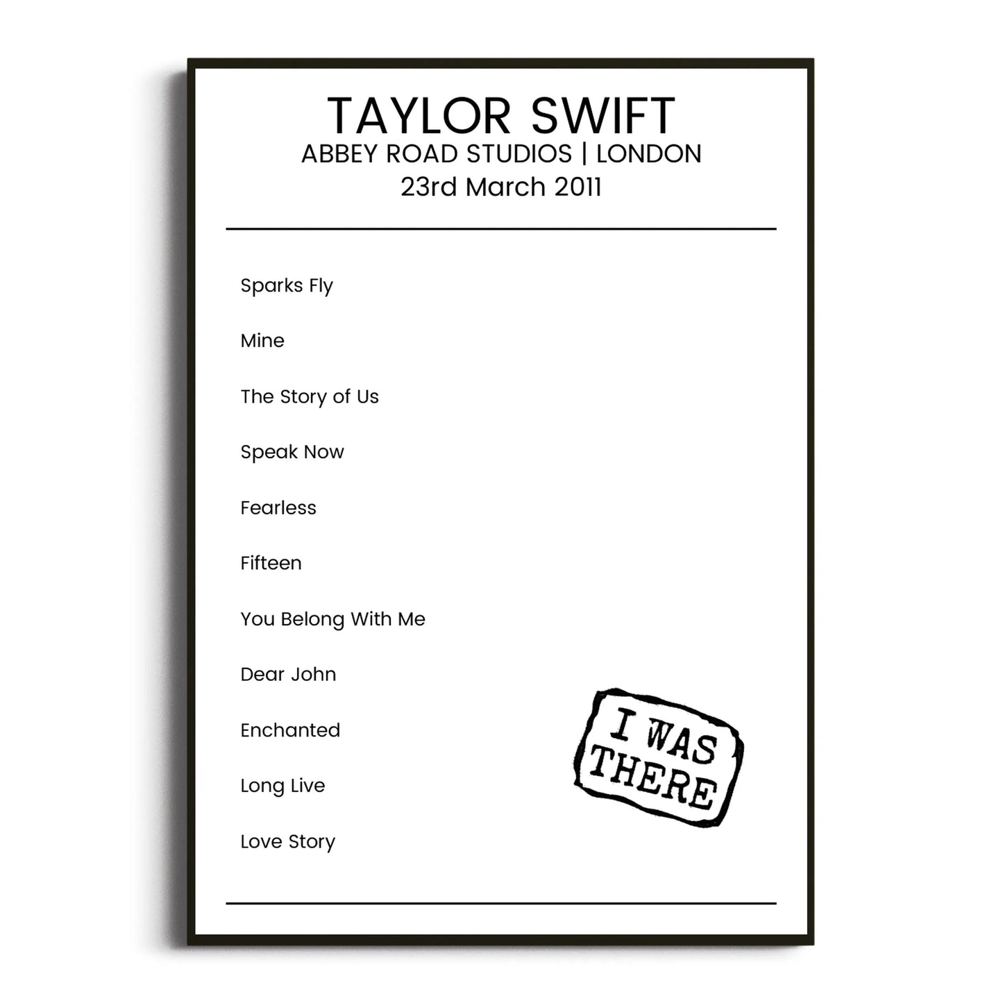 Taylor Swift London 23 March 2011 Setlist Poster