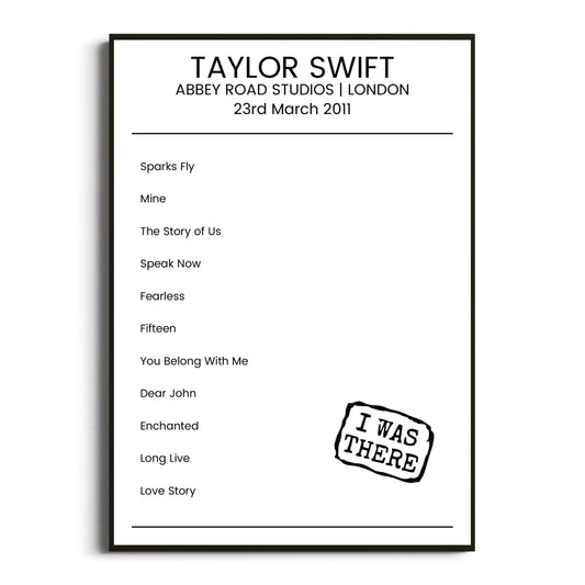 Taylor Swift London 23 March 2011 Setlist Poster