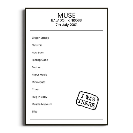 Muse Kinross 07 July 2001 Setlist Poster