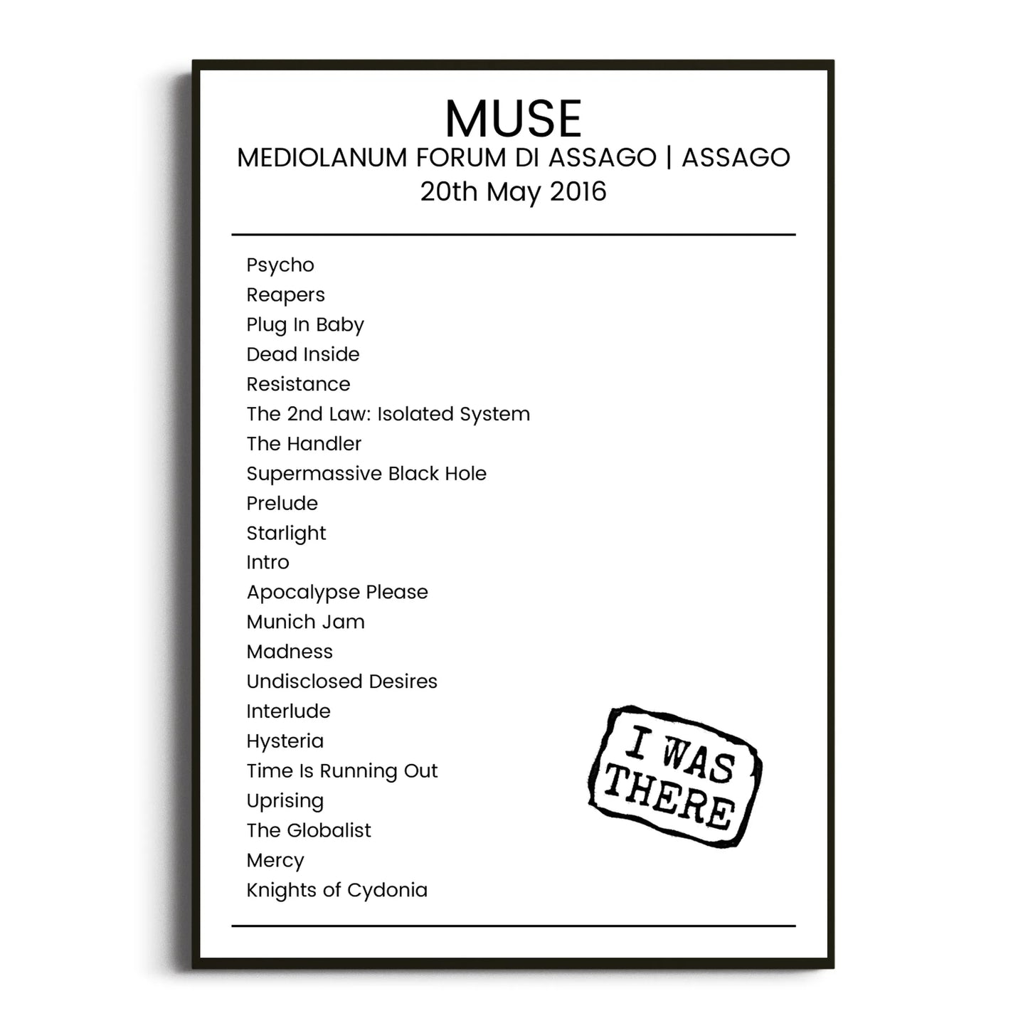 Muse Assago 20 May 2016 Setlist Poster