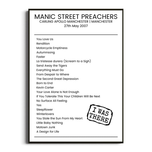 Manic Street Preachers Manchester 27 May 2007 Setlist Poster