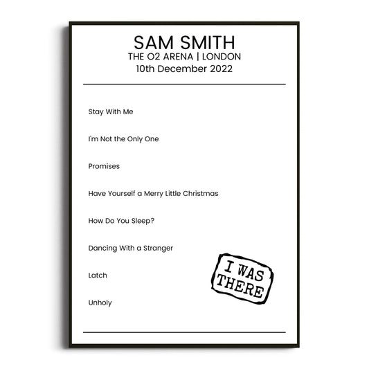 Sam Smith London 10 December 2022 Setlist Poster