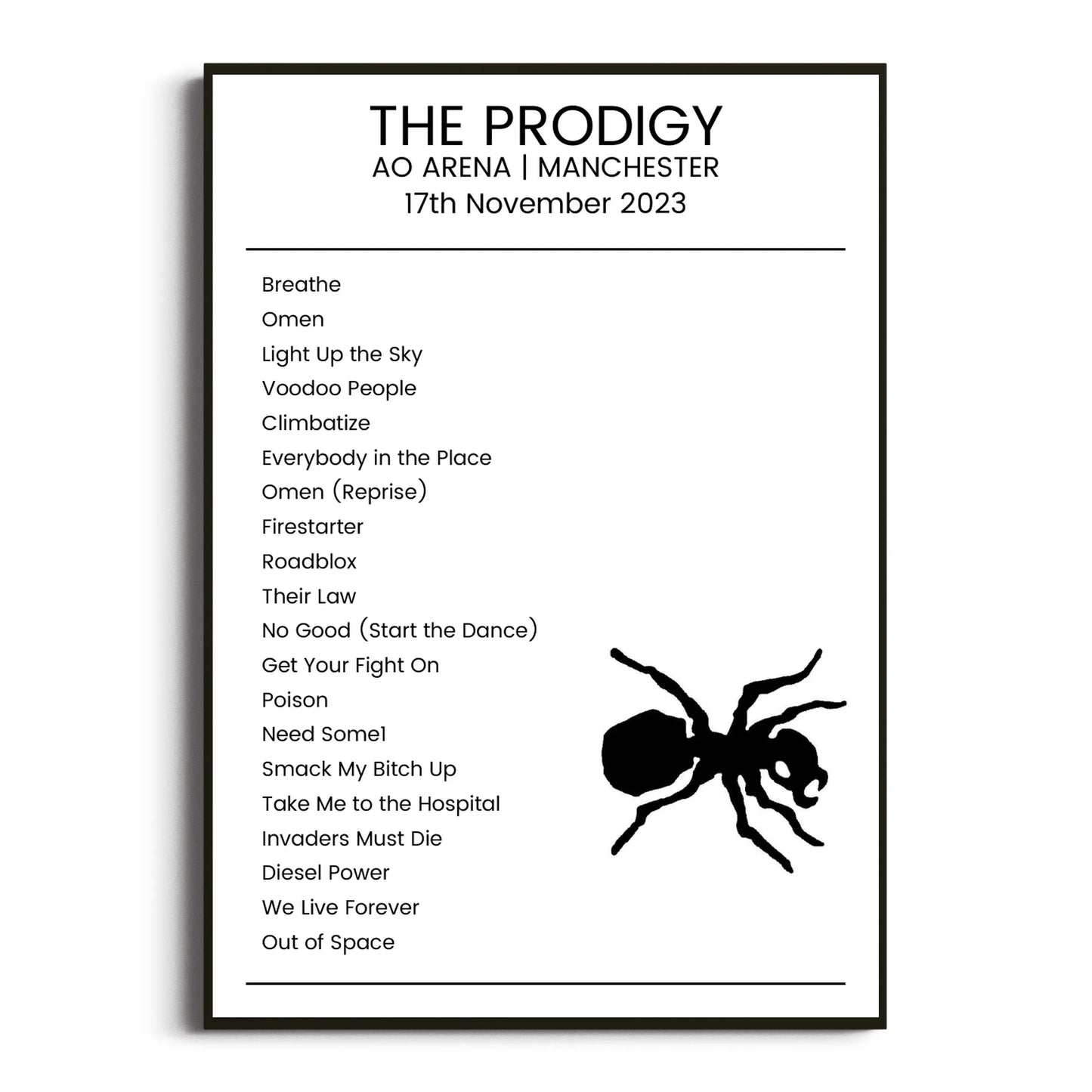 The Prodigy Manchester 17 November 2023 Setlist Poster