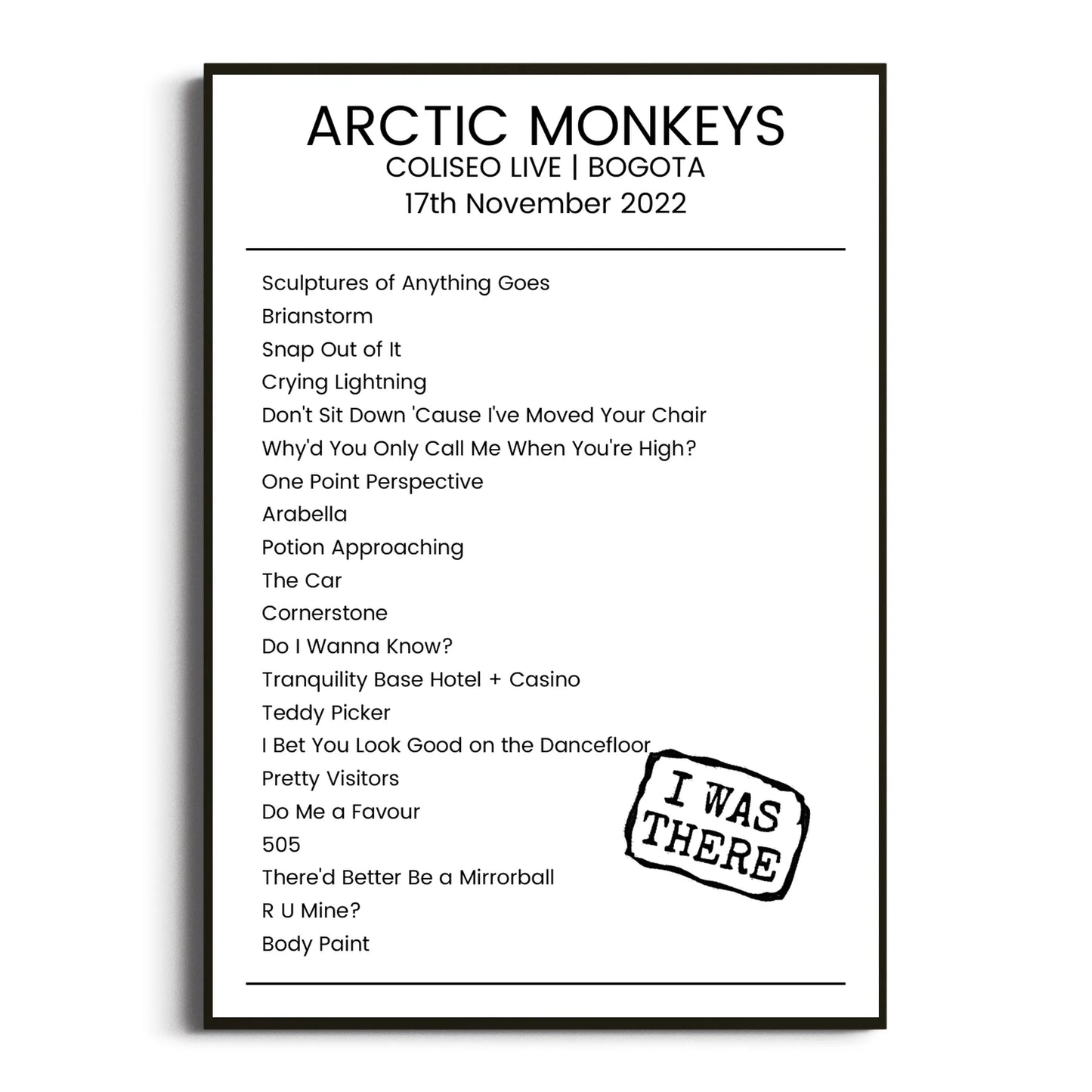 Arctic Monkeys Bogota 17 November 2022 Setlist Poster