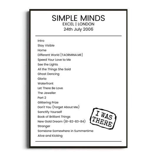 Simple Minds London 24 July 2006 Setlist Poster