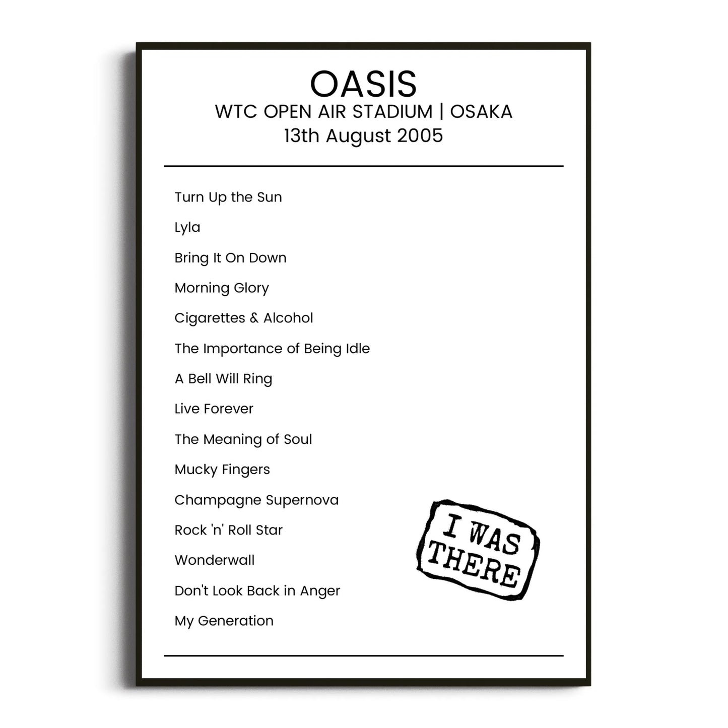 Oasis Osaka 13 August 2005 Setlist Poster