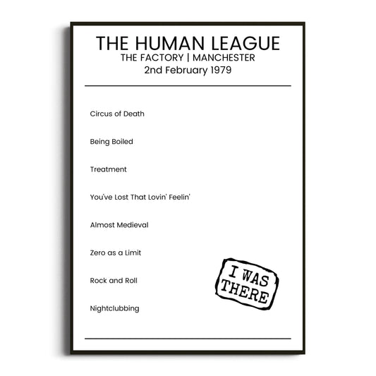 The Human League Manchester 02 February 1979 Setlist Poster