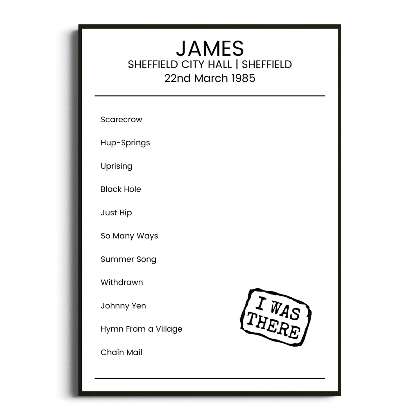 James Sheffield 22 March 1985 Setlist Poster