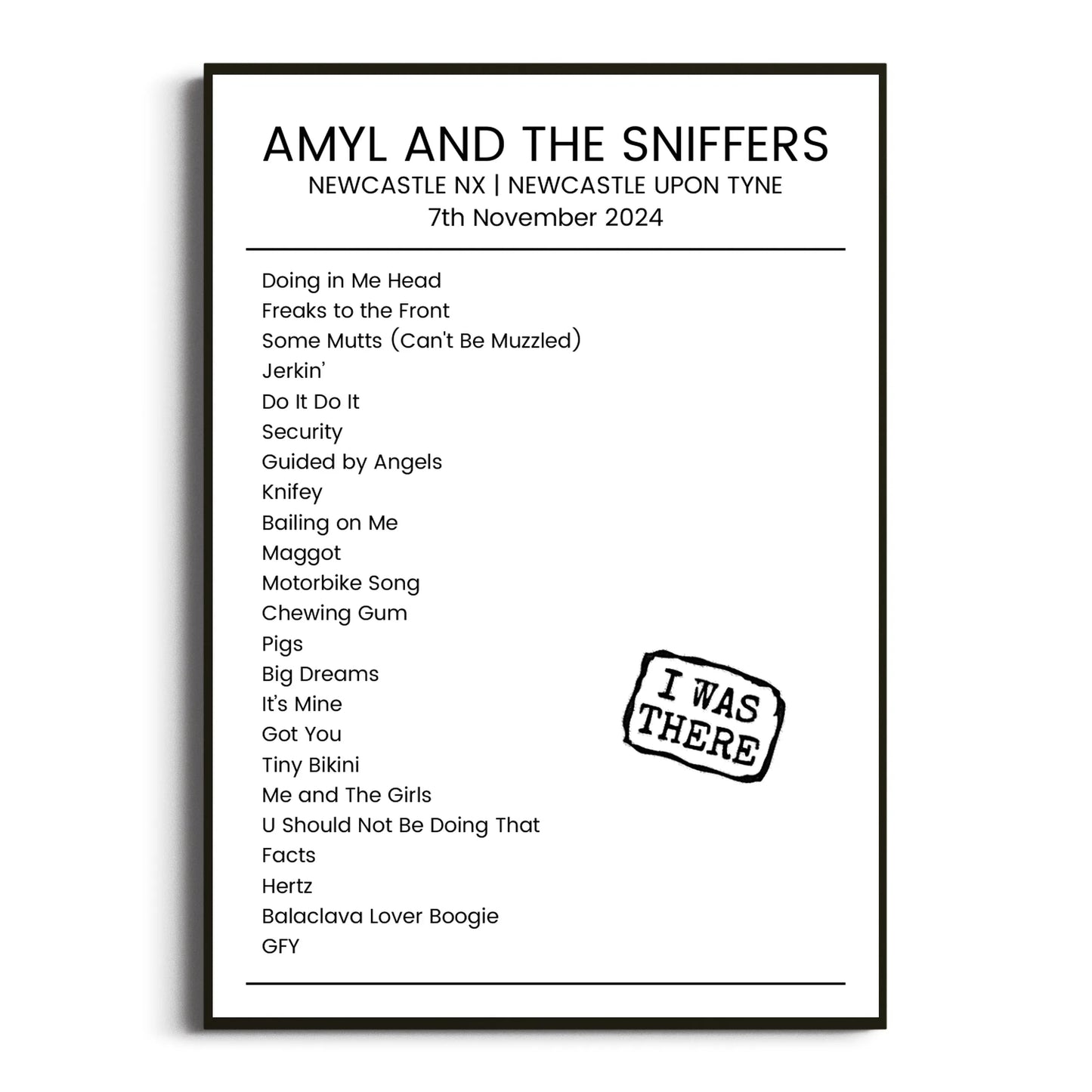 Amyl and the Sniffers Newcastle upon Tyne 07 November 2024 Setlist Poster