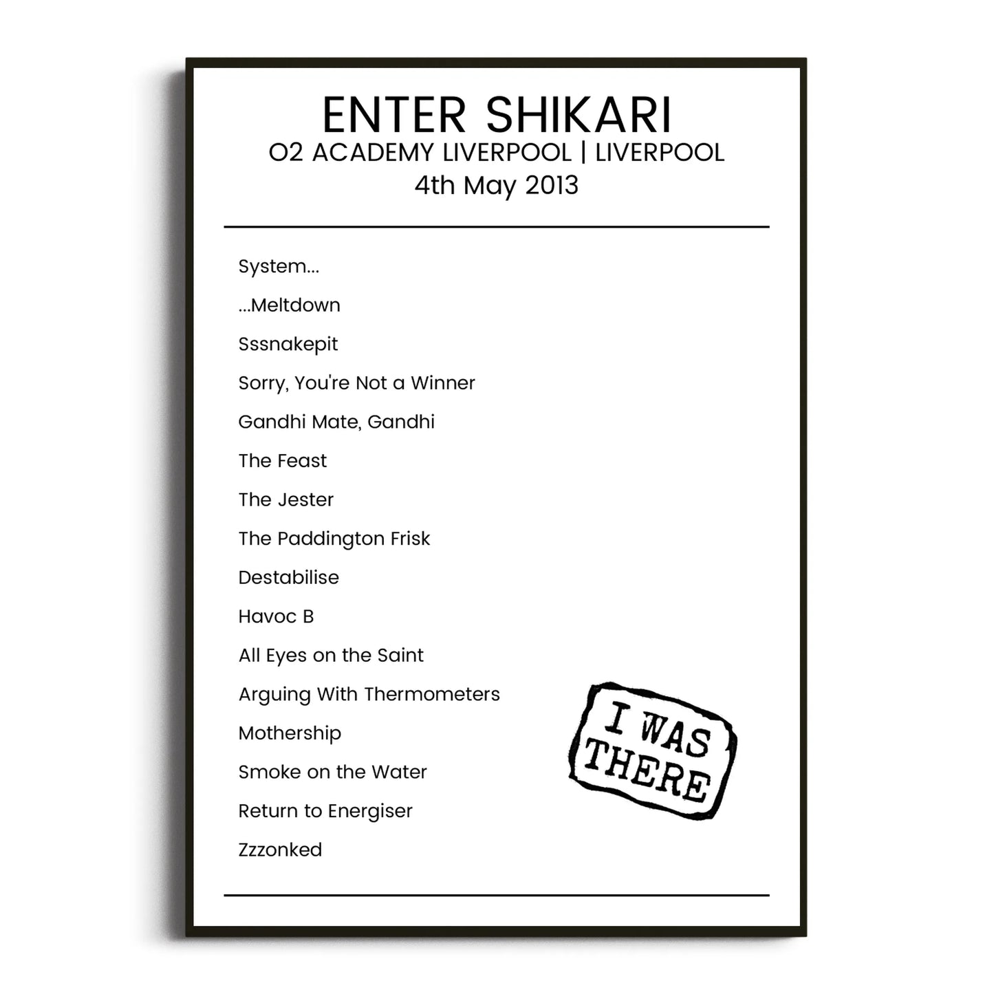 Enter Shikari Liverpool 04 May 2013 Setlist Poster