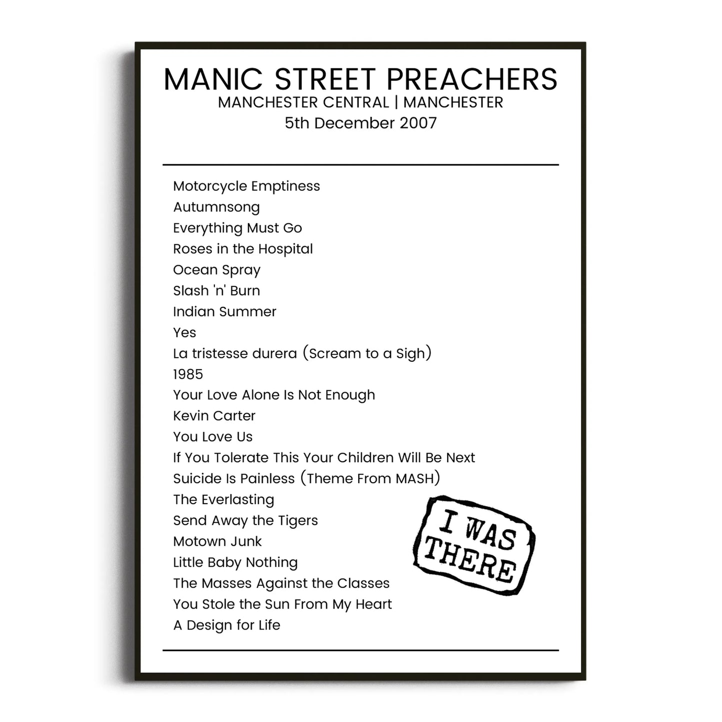 Manic Street Preachers Manchester 05 December 2007 Setlist Poster