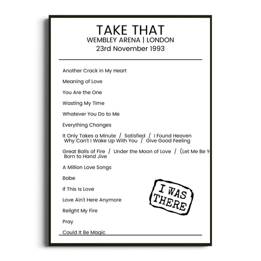 Take That London 23 November 1993 Setlist Poster