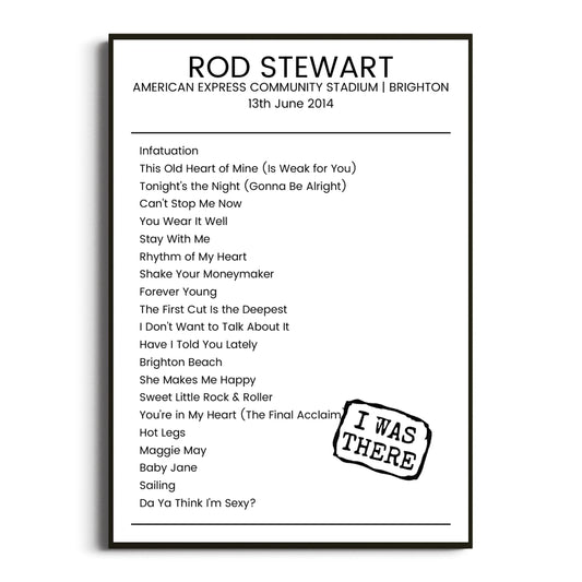 Rod Stewart Brighton 13 June 2014 Setlist Poster