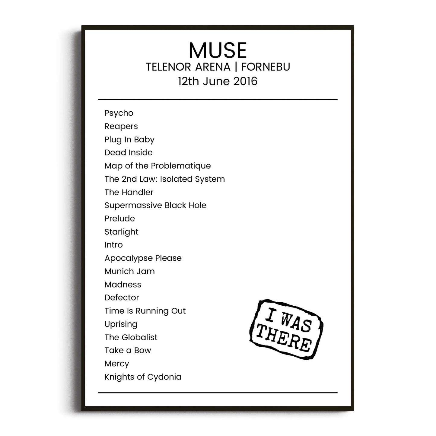 Muse Fornebu 12 June 2016 Setlist Poster