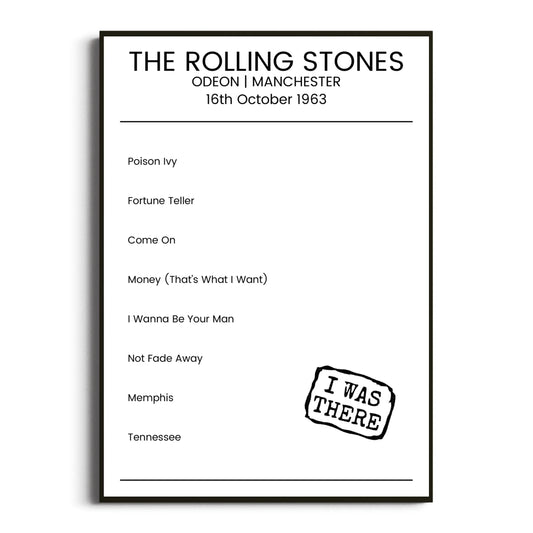 The Rolling Stones Manchester 16 October 1963 Setlist Poster