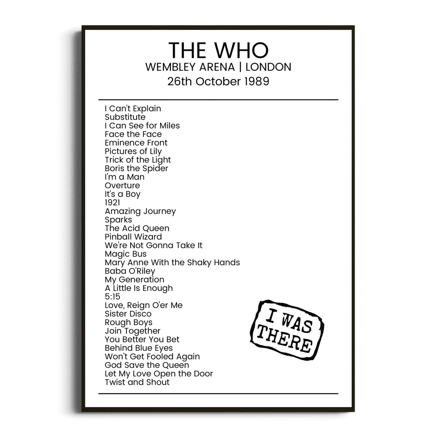 The Who London 26 October 1989 Setlist Poster