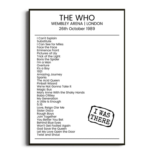 The Who London 26 October 1989 Setlist Poster