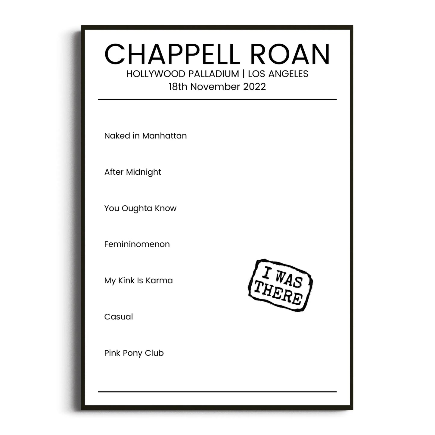 Chappell Roan Los Angeles 18 November 2022 Setlist Poster