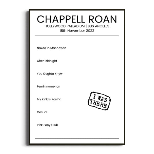 Chappell Roan Los Angeles 18 November 2022 Setlist Poster