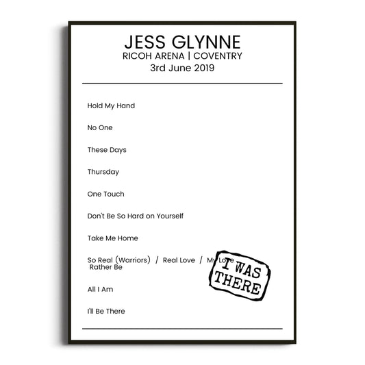 Jess Glynne Coventry 03 June 2019 Setlist Poster