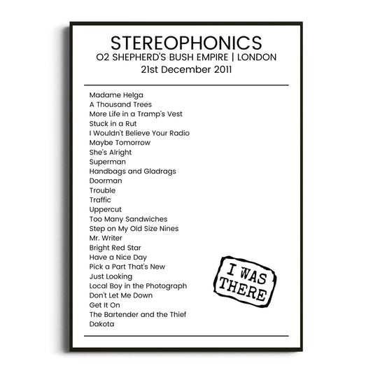 Stereophonics London 21 December 2011 Setlist Poster