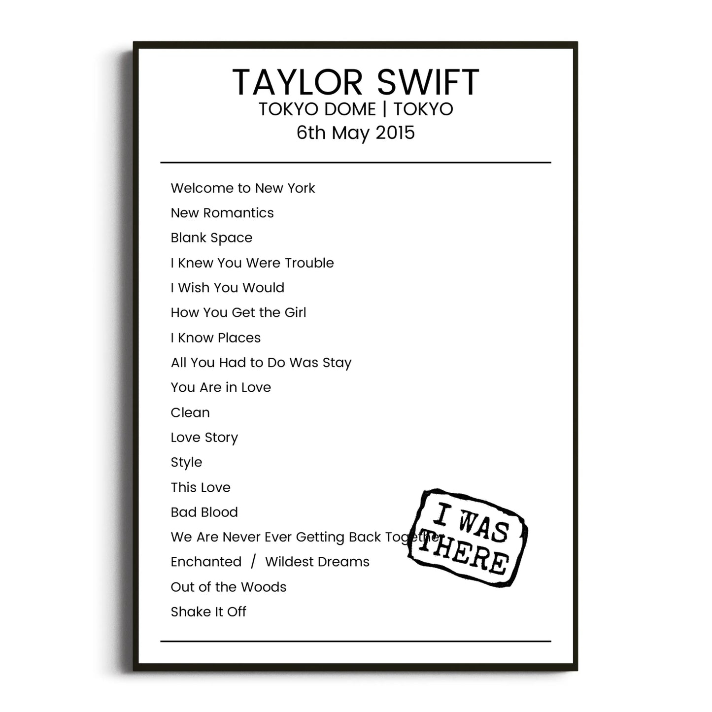 Taylor Swift Tokyo 06 May 2015 Setlist Poster