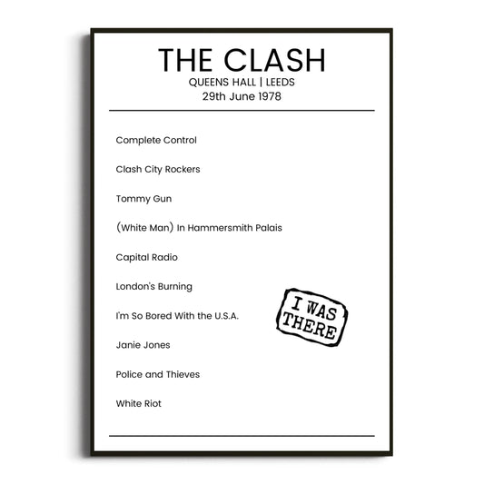 The Clash Leeds 29 June 1978 Setlist Poster