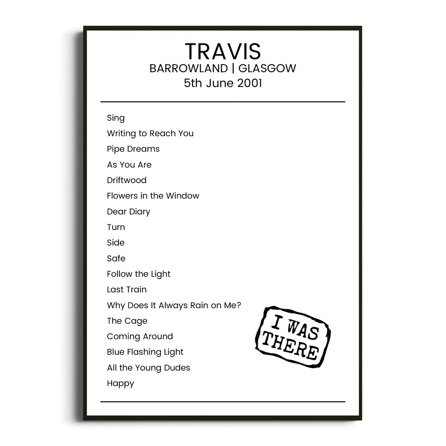 Travis Glasgow 05 June 2001 Setlist Poster