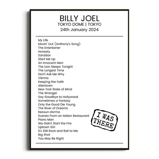 Billy Joel Tokyo 24 January 2024 Setlist Poster