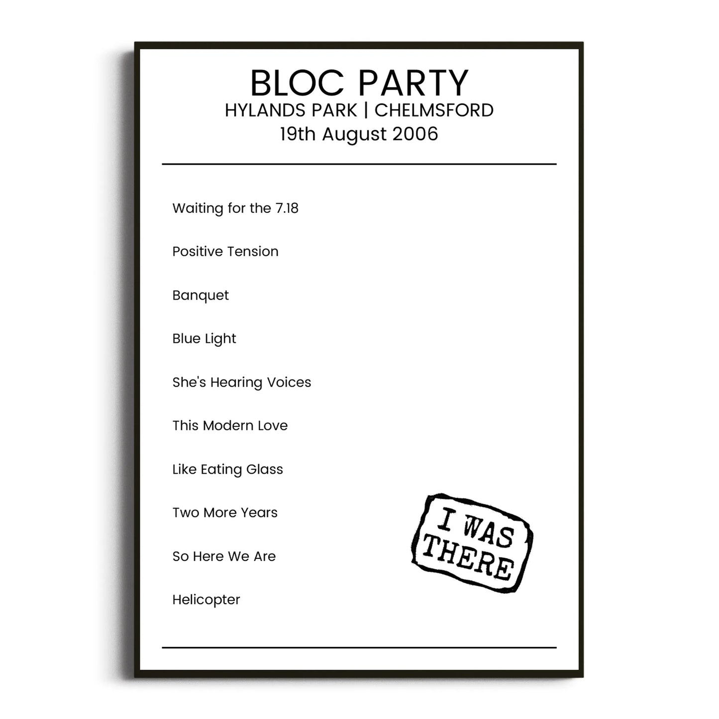 Bloc Party Chelmsford 19 August 2006 Setlist Poster